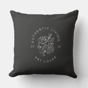 Botanical Rose Circle Logo Throw Pillow
