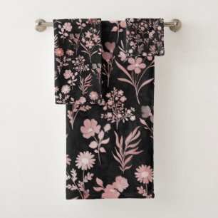 Botanical Rose Gold Flowers Pattern Bath Towel Set