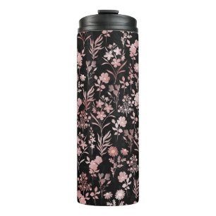 Botanical Rose Gold Flowers Pattern Thermal Tumbler
