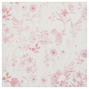 Botanical Rose Gold Flowers White Pattern Fabric