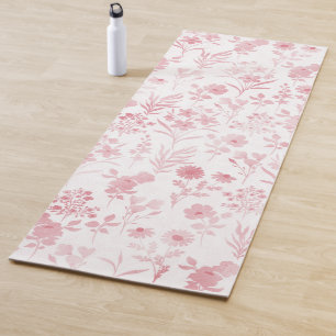 Botanical Rose Gold Flowers White Pattern Yoga Mat