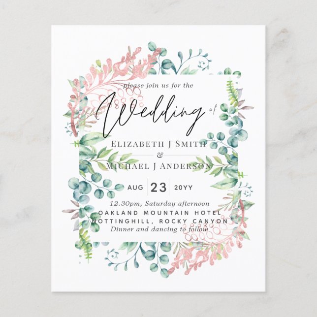 Botanical Rose Gold Sage Botanical Wedding Budget (Front)