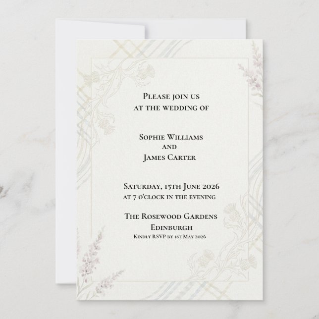 Botanical Rose Scottish Wedding Invitation (Front)