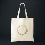 Botanical Rose Wreath Bridesmaid Tote Bag<br><div class="desc">Create your own custom personalized tote bag with the name of your bridesmaid. Elegant greenery and rose botanicals with faux gold heart creates a pretty and practical gift.</div>