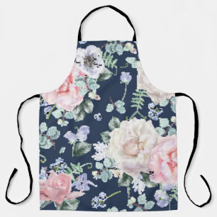 Botanical Roses Blue Vintage Pattern. Apron