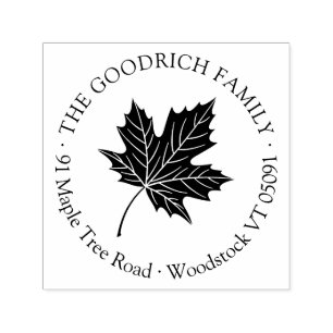 Botanical Round Maple Leaf Return Address. Self-inking Stamp