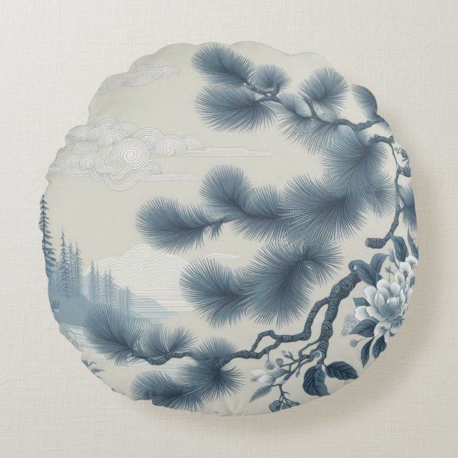 Botanical Round Pillow – Nature-Inspired Elegance (Front)