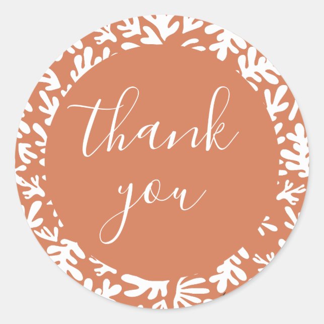 Botanical Rust Small Business Customer Thank You Classic Round Sticker (Front)