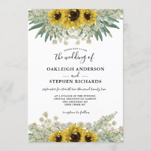 Botanical Rustic Sunflower Watercolor Wedding Invitation