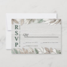 Botanical Rustic Watercolor Leaves Wedding RSVP