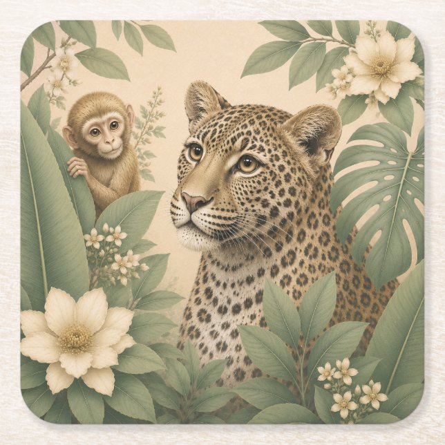 Botanical Safari Leopard Paper Coaster (Front)