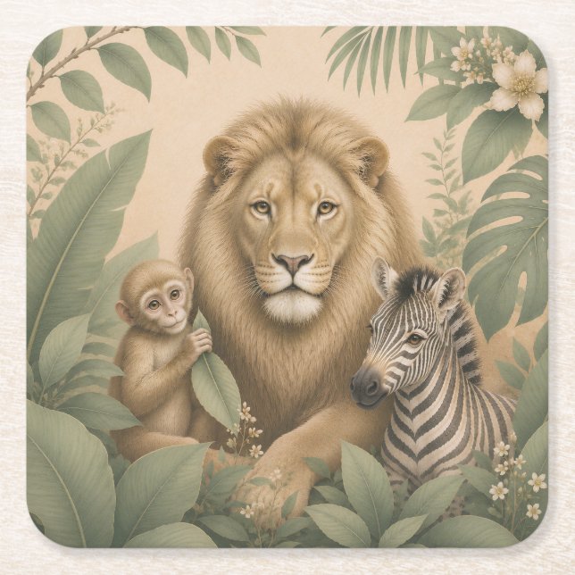 Botanical Safari Lion Paper Coaster (Front)