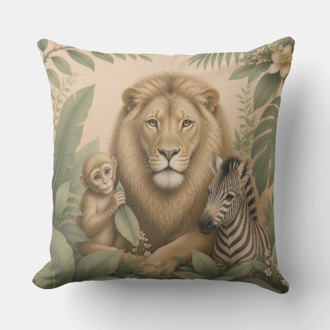 Botanical Safari Lion Pillow (Front)