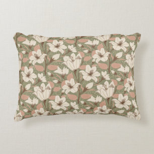 Botanical Sage Green Beige Lily Floral Pattern   Accent Pillow