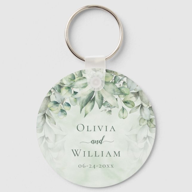 Botanical Sage Green Elegant Wedding Favour Keychain (Front)
