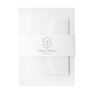 Botanical Sage Green Leaf Monogram Crest Wedding Invitation Belly Band