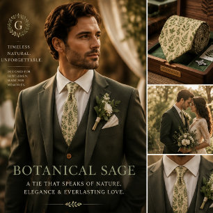 Botanical Sage Green Leaves Tie
