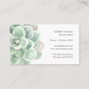 Botanical Sage Green Watercolor Succulent Business Card
