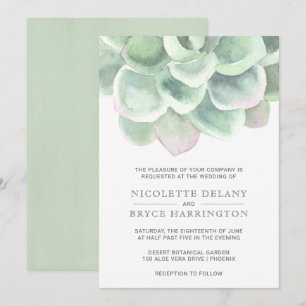 Botanical Sage Green Watercolor Succulent Wedding Invitation