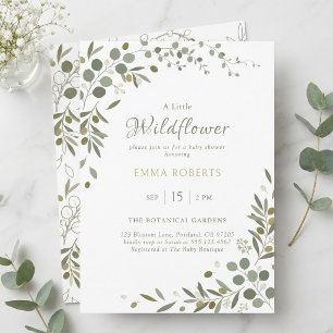 Botanical Sage Greenery Wildflower Baby Shower Invitation
