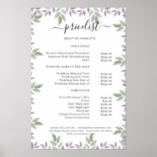 Botanical Salon Price List Poster