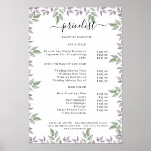 Botanical Salon Price List Poster