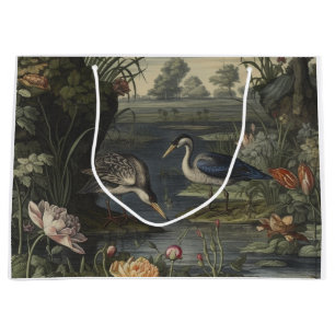 Botanical scene of blue crane by a river large gift bag