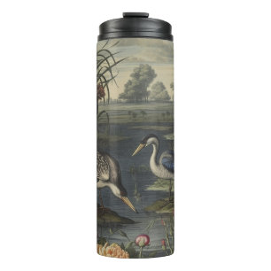 Botanical scene of blue crane by a river thermal tumbler