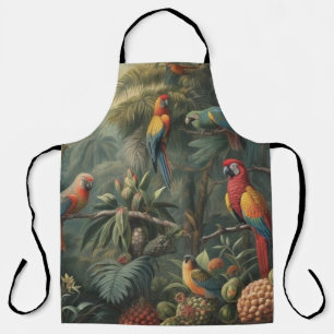 Botanical scene of parrots and pineapples  apron