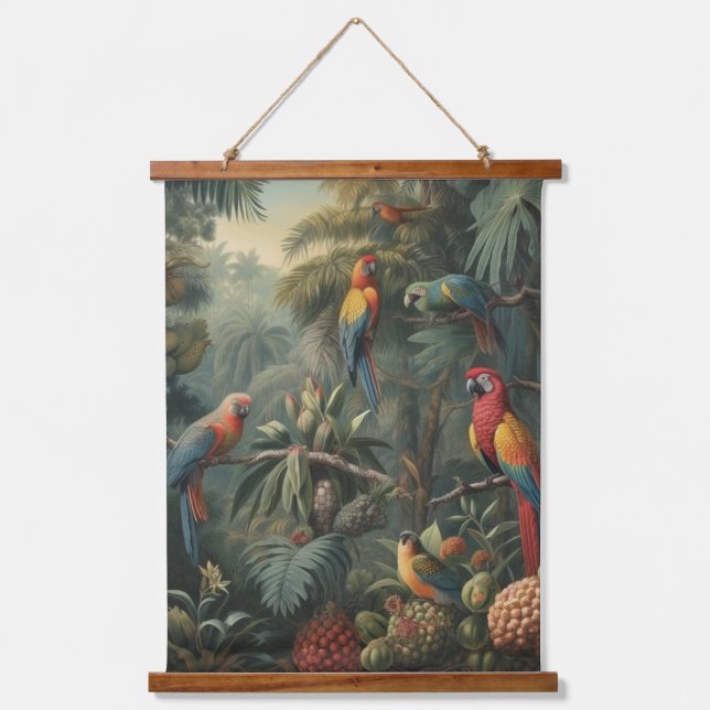 Botanical scene of parrots and pineapples  hanging tapestry (Front)