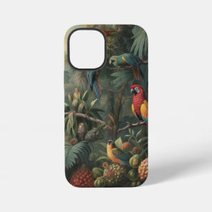 Botanical scene of parrots and pineapples iPhone 12 mini case