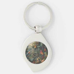 Botanical scene of parrots and pineapples keychain