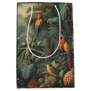 Botanical scene of parrots and pineapples  medium gift bag