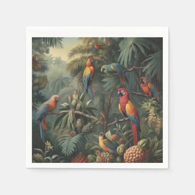 Botanical scene of parrots and pineapples  napkin (Front)