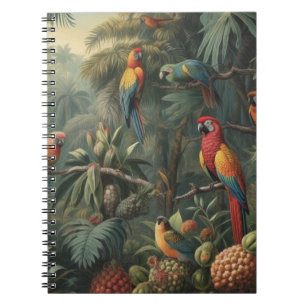 Botanical scene of parrots and pineapples  notebook