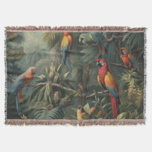 Botanical scene of parrots and pineapples throw blanket
