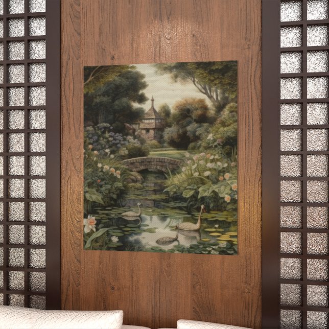 Botanical scene of swans in an English garden Canvas Print (Creator Uploaded)