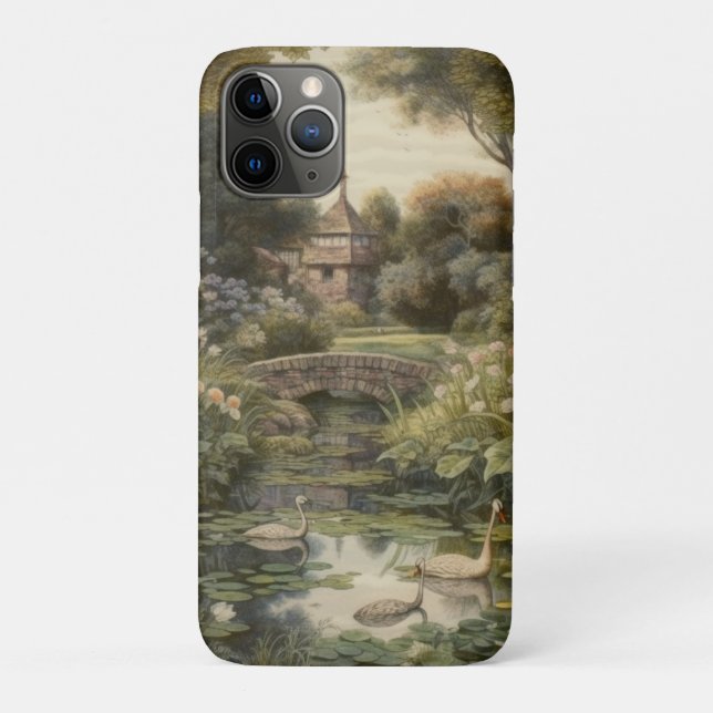 Botanical scene of swans in an English garden Case-Mate iPhone Case (Back)