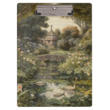 Botanical scene of swans in an English garden