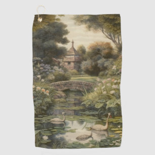 Botanical scene of swans in an English garden Golf Towel