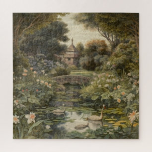 Botanical scene of swans in an English garden Jigsaw Puzzle