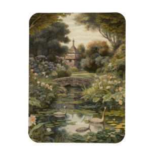Botanical scene of swans in an English garden Magnet