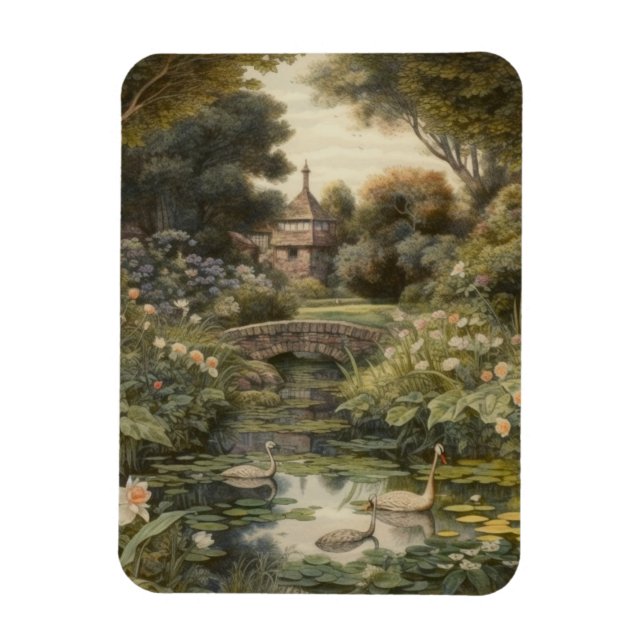 Botanical scene of swans in an English garden Magnet (Vertical)