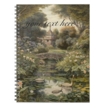 Botanical scene of swans in an English garden