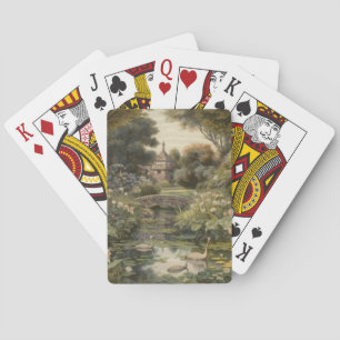 Botanical scene of swans in an English garden Playing Cards