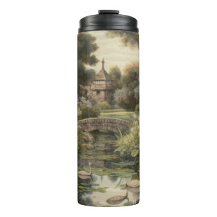 Botanical scene of swans in an English garden Thermal Tumbler