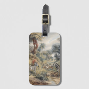 Botanical scene of zebras in an oasis luggage tag