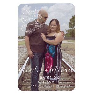 Botanical Script Hand Drawn Save the Date Photo Ma Magnet