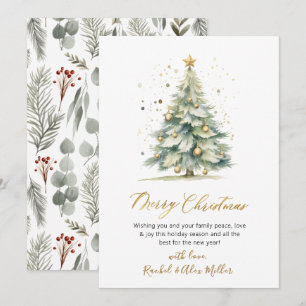 Botanical Script Tree Non Photo Christmas Cards