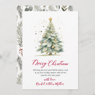Botanical Script Tree Non Photo Christmas Cards